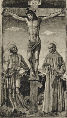 Anonimo — Anonimo aretino - sec. XV/ XVI - Cristo crocifisso tra san Girolamo e san Francesco d'Assisi — insieme